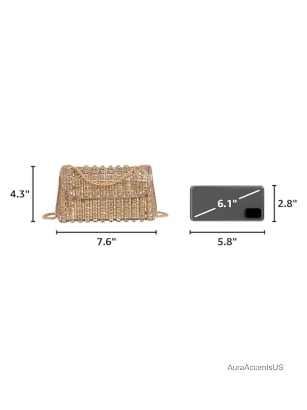Rhinestone Sparkly Evening Clutch Purse with Chain
